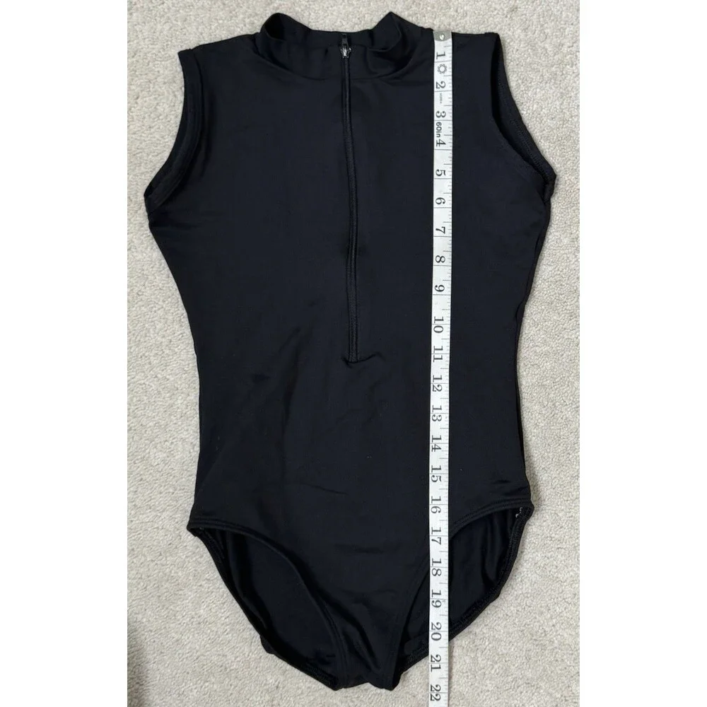 Eurotard Zip Front Leotard Size Large Black Mock Neck